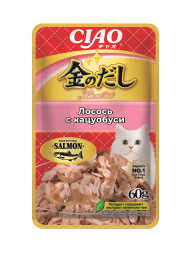 Inaba Ciao Kinnodashi влажный дополнительный корм для взрослых кошек, с лососем и кацуобуси, в паучах - 60 г х 12 шт
