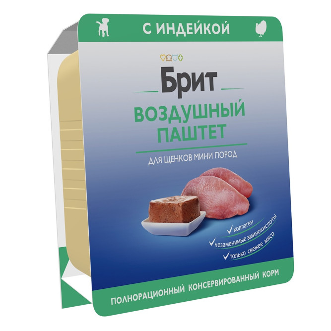 Брит Премиум влажный корм для щенков мелких пород, с индейкой, паштет - 100 г х 14 шт