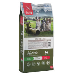 Blitz Holisitic Light&amp;Fit сухой беззерновой корм для взрослых собак всех пород, склонных к набору веса, с индейкой и лососем - 12 кг