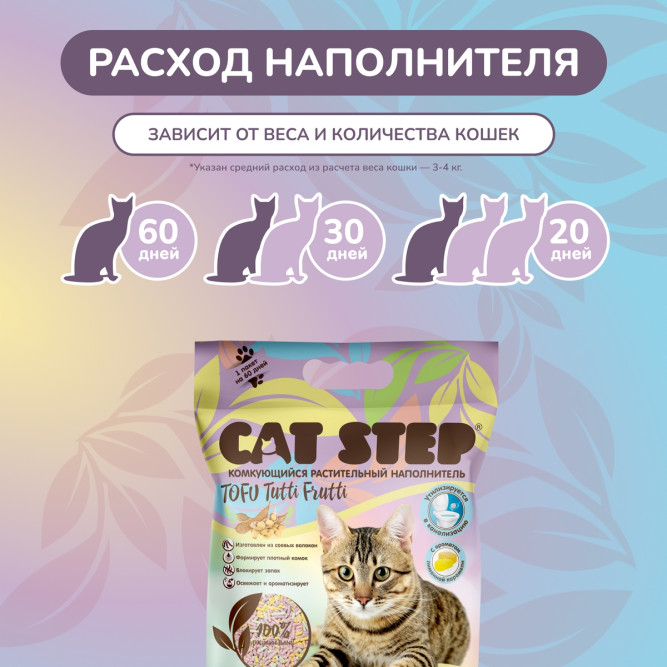 Cat Step Tofu Tutti Frutti наполнитель комкующийся растительный с ароматом лимонной карамели - 12 л (5,5 кг)