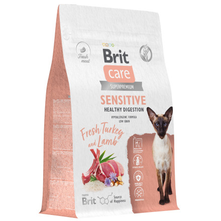 Brit Care Cat Sensitive Healthy Digestion сухой корм для взрослых кошек с чувствительным пищеварением, с индейкой и ягненком - 400 г