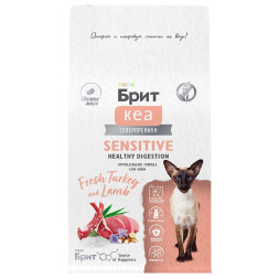 Брит Кеа Cat Sensitive Healthy Digestion сухой корм для взрослых кошек с чувствительным пищеварением, с индейкой и ягненком - 400 г