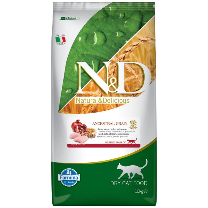 Farmina N&amp;D Ancestral Grain Cat Chicken &amp; Pomegranate Neutered Adult сухой низкозерновой корм для стерилизованных кошек с курицей и гранатом - 10 кг