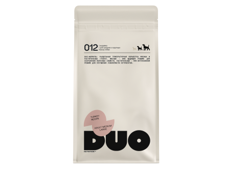 DUO Nutrition сухой полнорационный корм для взрослых собак средних и крупных пород с индейкой и рисом - 10 кг