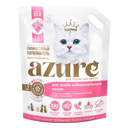 Azure впитывающий силикагелевый наполнитель, для избирательных кошек, гигиенический, с део-гранулами - 7,6 л (3,2 кг)