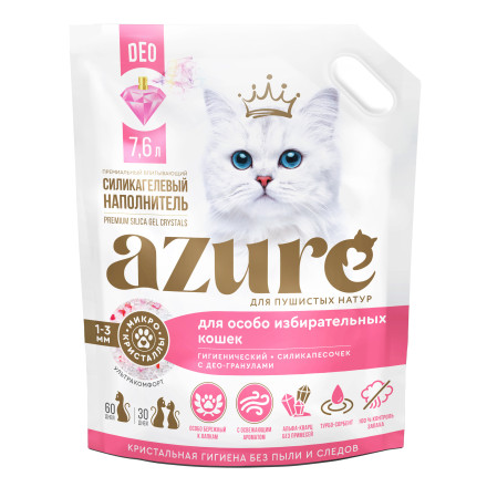Azure впитывающий силикагелевый наполнитель, для избирательных кошек, гигиенический, с део-гранулами - 7,6 л (3,2 кг)