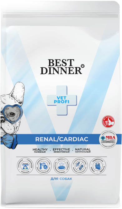 Best Dinner Vet Profi Renal/Cardiac сухой диетический корм для взрослых собак всех пород при острой или хронической болезни почек и заболеваниях сердца - 2 кг