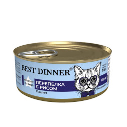 Best Dinner Exclusive Vet Profi Renal диетический влажный корм для взрослых кошек при болезни почек, с перепелкой и рисом, в консервах - 100 г х 12 шт