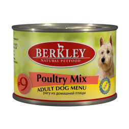 Berkley Adult Dog Menu Poultry Mix № 9 паштет для взрослых собак с натуральным мясом цыплёнка, индейки, утки - 200 г х 6 шт