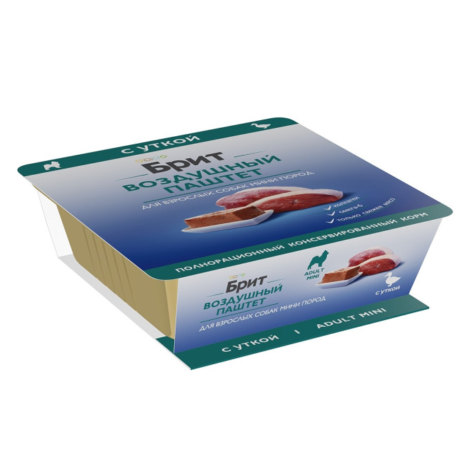 Брит Премиум влажный корм для взрослых собак мелких пород, с уткой, паштет - 100 г х 14 шт