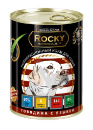 Rocky влажный корм для взрослых собак мясное ассорти с говядиной и языком, в консервах - 340 г х 12 шт