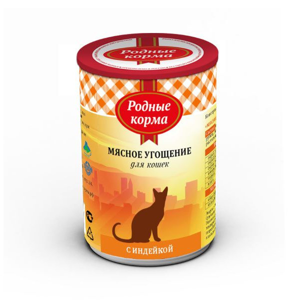 Родные корма Мясное угощение с Индейкой консервы для кошек - 340 г х 12 шт