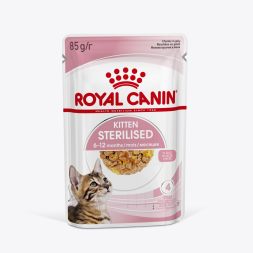 Royal Canin Kitten Sterilised влажный корм для котят в возрасте от 6 до 12 месяцев после стерилизации и кастрации кусочки в желе, в паучах - 85 г х 28 шт