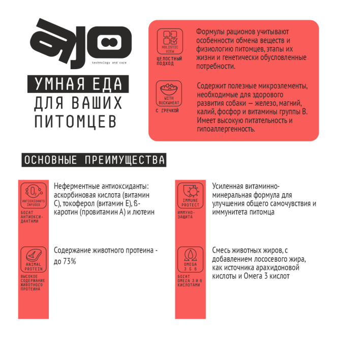 AJO Dog Medium Adult сухой корм для взрослых собак средних пород с говядиной и гречкой - 2 кг