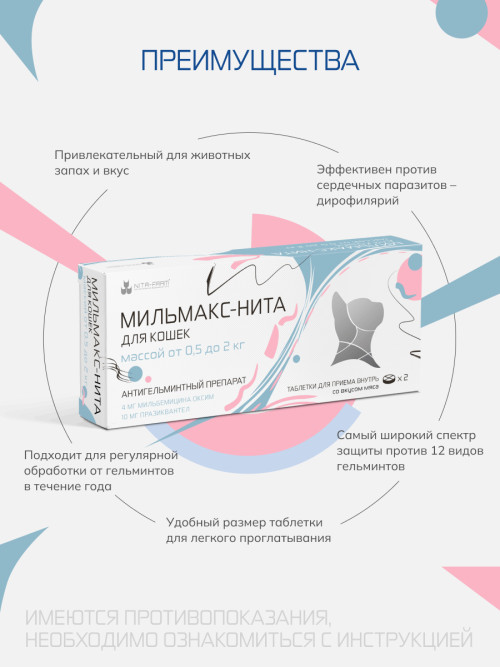 Мильмакс таблетки антигельминтные для кошек весом от 0.5 до 2 кг - 2 таблетки