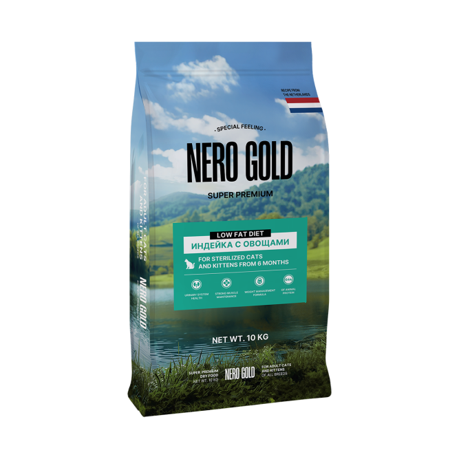 Nero Gold Супер-премиум сухой корм для стерилизованных кошек и котят с мясом индейки и овощами - 10 кг