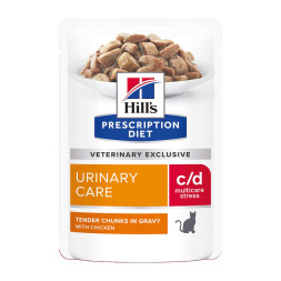 Hills Prescription Diet c/d влажный диетический корм для взрослых кошек при стрессе, с курицей, в паучах - 85 г x 12 шт