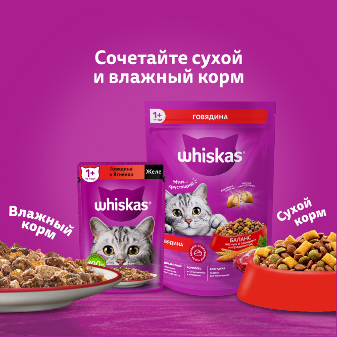 Whiskas влажный корм для взрослых кошек, рагу с телятиной, в паучах - 75 г х 28 шт