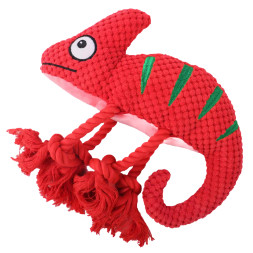 Mr.Kranch игрушка для собак Хамелеон, плюшевая с канатиками и пищалкой, 26 см, красная