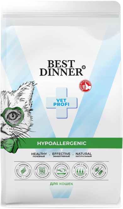 Best Dinner Vet Profi Hypoallergenic сухой диетический корм для взрослых кошек при пищевой аллергии и непереносимости - 400 г