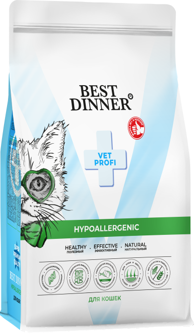 Best Dinner Vet Profi Hypoallergenic сухой диетический корм для взрослых кошек при пищевой аллергии и непереносимости - 400 г