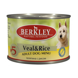 Berkley Adult Dog Menu Veal &amp; Rice № 5 паштет для взрослых собак с натуральной елятиной с рисом и ароматным бульоном - 200 г х 6 шт