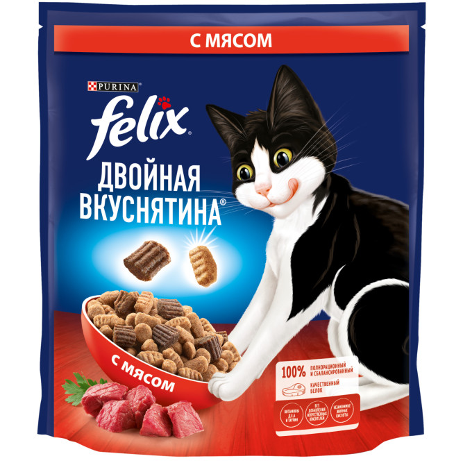 Felix Двойная вкуснятина сухой корм для взрослых кошек с мясом - 600 г