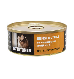 Go' Kitchen беззерновой влажный корм для взрослых кошек и котят с чувствительным пищеварением, с индейкой - 100 г х 12 шт