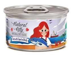 Pettric Natural Kitty влажный корм для взрослых кошек тунец с кальмаром в бульоне в консервах - 80 г х 24 шт