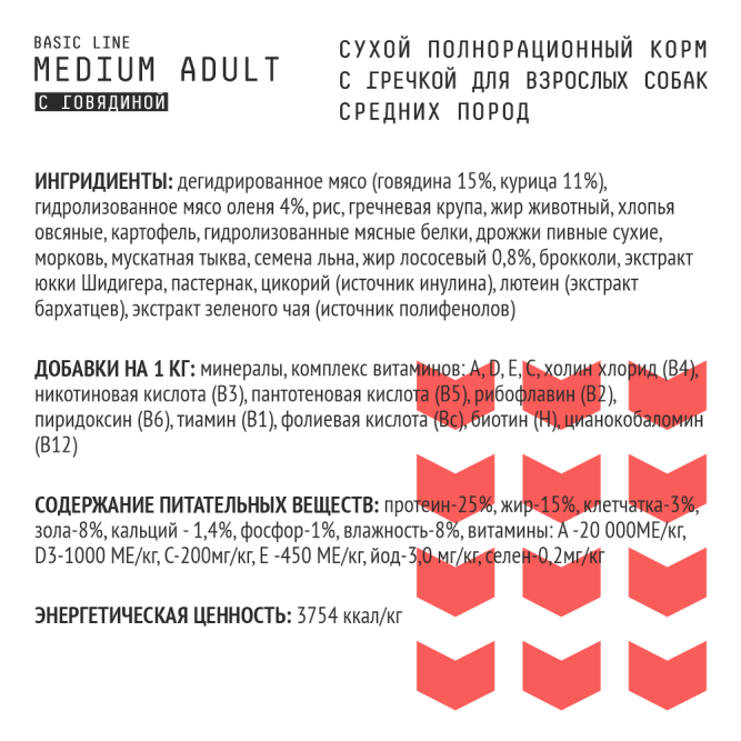 AJO Dog Medium Adult сухой корм для взрослых собак средних пород с говядиной и гречкой - 12 кг