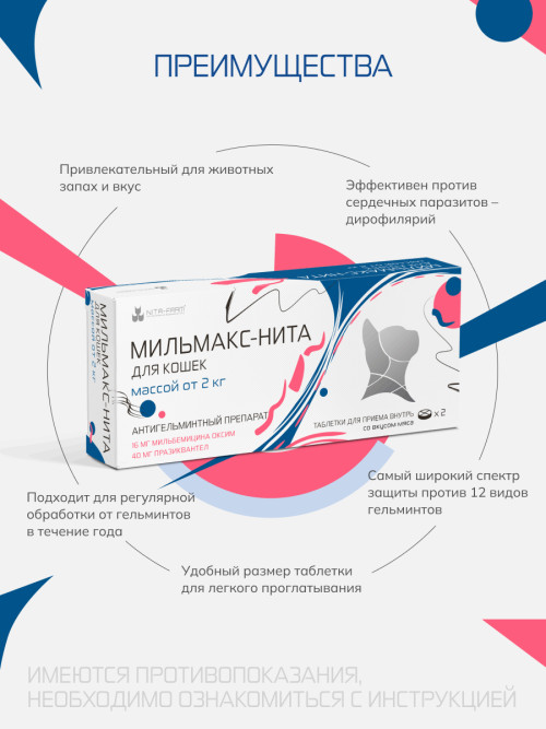 Мильмакс таблетки антигельминтные для кошек весом от 2 кг - 2 таблетки