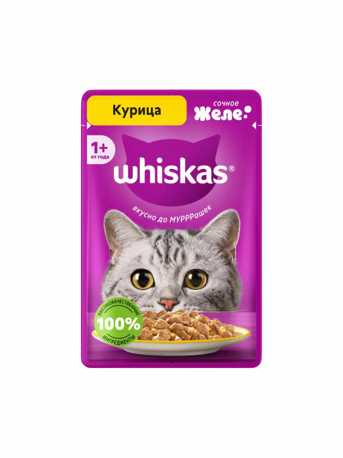 Whiskas влажный корм для взрослых кошек, желе с курицей, в паучах - 75 г х 28 шт