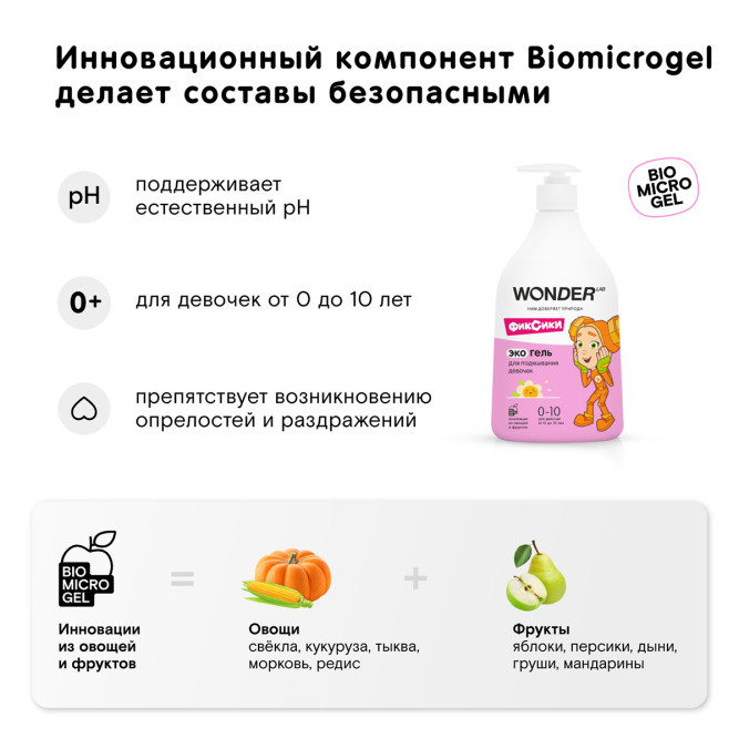 WONDER LAB экогель для подмывания девочек, без отдушек - 540 мл