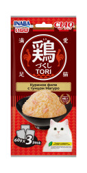 Inaba Ciao Tori влажный дополнительный корм для взрослых кошек с куриным филе и тунцом магуро, в паучах - 60 г х 3 шт