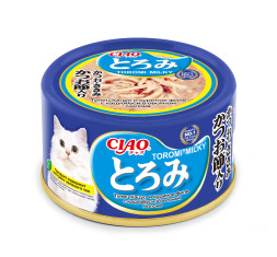 Inaba Ciao Toromi Milky влажный дополнительный корм для взрослых кошек, с тунцом кацуо, куриным филе и кацуобуси в овсяном молоке, в консервах - 80 г х 24 шт