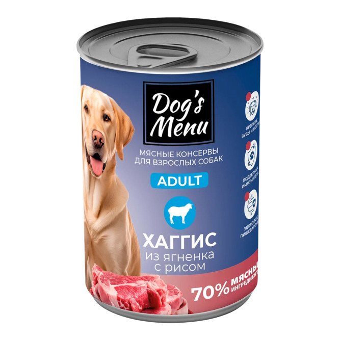 Dog`s Menu влажный корм для взрослых собак хаггис из ягненка и риса в консервах - 340 г х 6 шт
