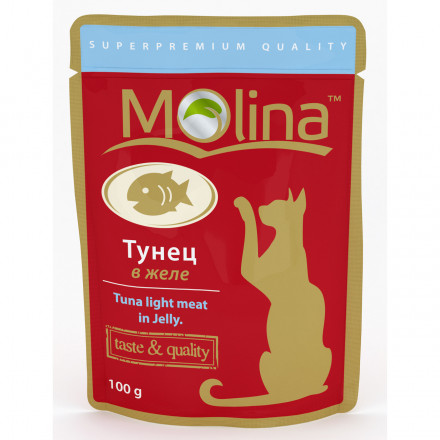 Molina влажный корм для взрослых кошек с тунцом в желе в паучах - 100 г
