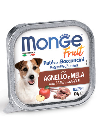 Monge Dog Fruit влажный корм для взрослых собак с ягненком и яблоком в ламистере 100 г (32 шт в уп)