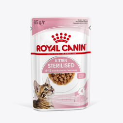Royal Canin Kitten Sterilised влажный корм для стерилизованных котят в возрасте от 6 до 12 месяцев, мелкие кусочки в соусе, в паучах - 85 г х 28 шт