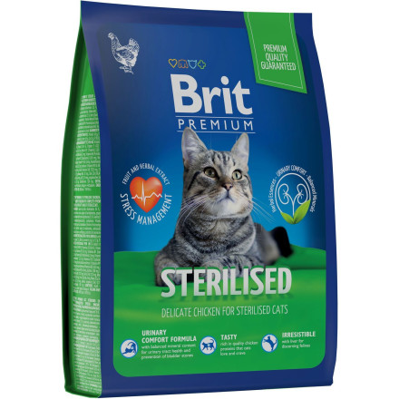 Brit Premium Cat Sterilised сухой корм для взрослых стерилизованных кошек с курицей - 400 г
