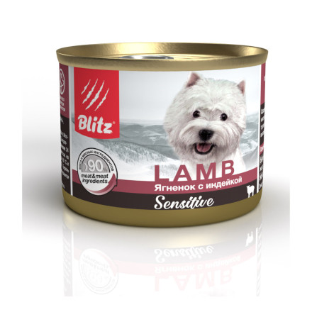 Blitz Sensitive консервы для собак всех пород с чувствительным пищеварением, с ягненком и индейкой - 200 г х 24 шт