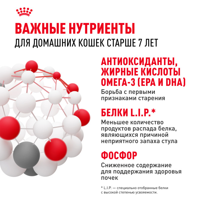 Royal Canin Feline Indoor 7+ повседневный сухой корм с птицей для пожилых кошек с 7 до 12 лет, постоянно проживающих в помещении - 1,5 кг