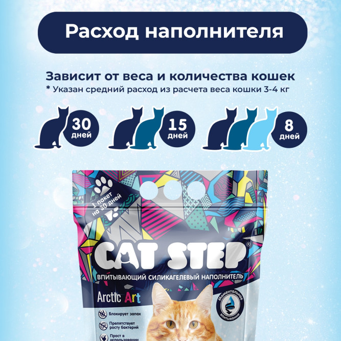 Cat Step Arctic Art наполнитель впитывающий силикагелевый - 3,8 л (1,7 кг)
