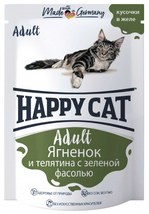 Happy Cat Adult влажный корм для врослых кошек с ягненком и телятиной в паучах - 100 г (22 шт в уп)