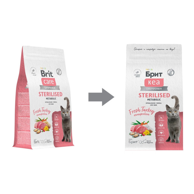 Брит Кеа Cat Sterilised Metabolic Monoprotein сухой корм для стерилизованных кошек, с индейкой - 1,5 кг