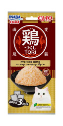 Inaba Ciao Tori влажный дополнительный корм для взрослых кошек с куриным филе со вкусом кацуобуси, в паучах - 60 г х 3 шт