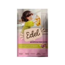 Edel влажный корм для взрослых кошек и котят с курицей и сердцем, кусочки в соусе, в паучах - 85 г х 24 шт
