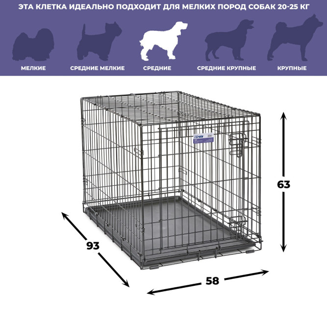 Midwest Icrate клетка для собак малых и средних размеров, черная 1 дверь - 91х58х64 см