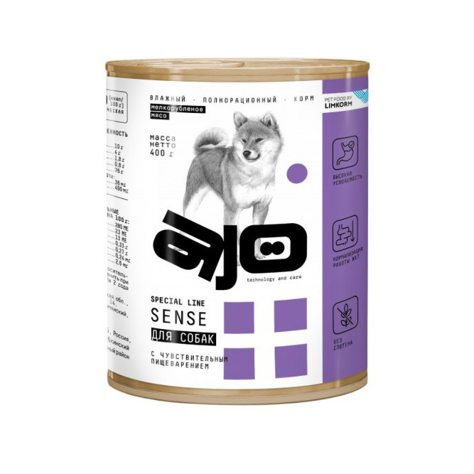 AJO Dog Sense влажный корм для взрослых собак всех пород при чувствительном пищеварении, в консервах - 400 г х 12 шт