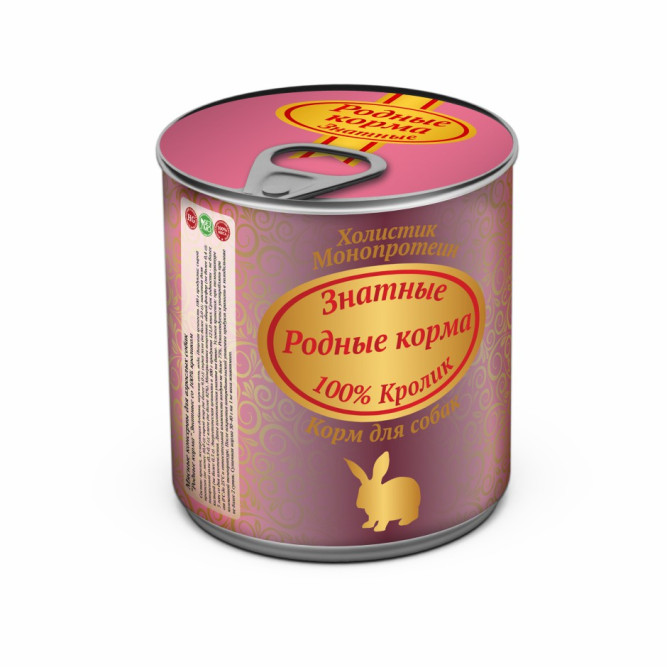 Родные Корма "Знатные" влажный корм для взрослых собак с кроликом в консервах - 340 г х 12 шт